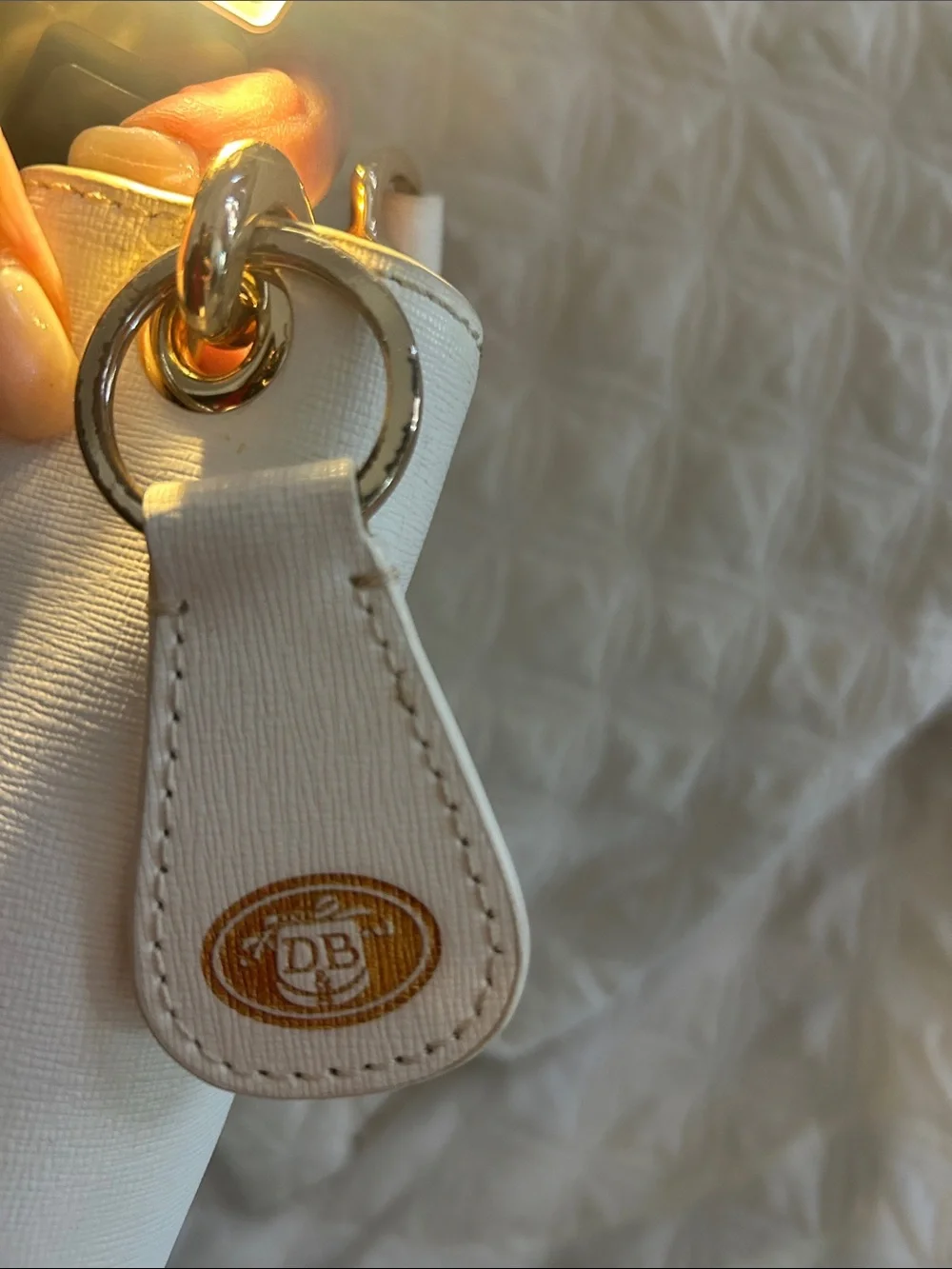 Dooney & Bourke White Leather Shoulder Bag with Silver Buckle Detail